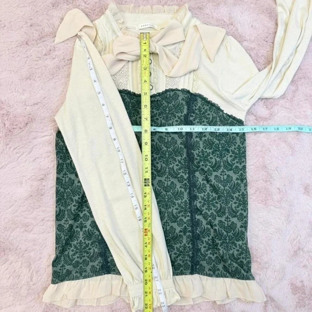 Axes Femme Jacquard Corset Blouse Lace Bow Himekaji Womens Medium green - Picture 6 of 8